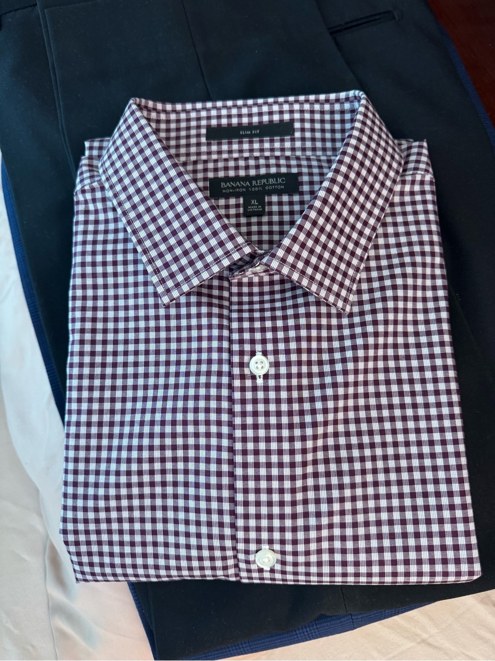 Banana Republic Men's Brown and White Check Dress Shirt
